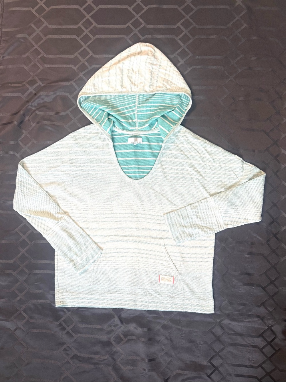 O'Neill Aqua and White Striped Hooded Pullover